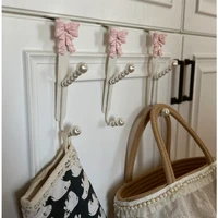 French Bow Key Holder, Double-Layered Pearl Clothes Hooks, Charming Bedroom Door Scarf Hanger, Exquisite Wall Decor 1