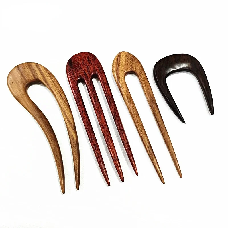 Hair Accessories Vintag Hand-Carved Wood Sticks Hairpins Women U Shape Ebony Bridal Headwear Hair Comb Ornaments