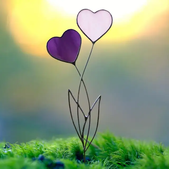 Színes Fém Szív Tét Virágfém Folttal Szerelmi Virágjel Udvari Betét Dekoráció Korrózió-Rezisztens Vízálló Udvar - Image 3