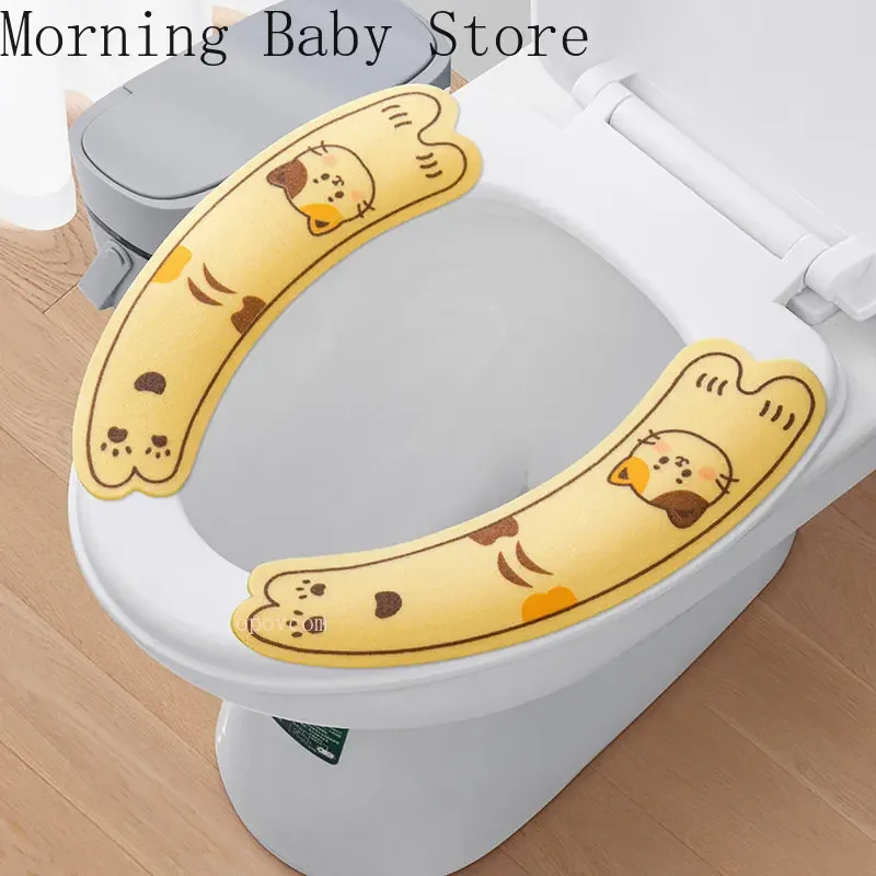 1 Pair Cute Cartoon Cat Rabbit Toilet Sticker Toilet Mat Soft Universal Closestool Mat Pad Washable Bathroom Accessories toilet mat