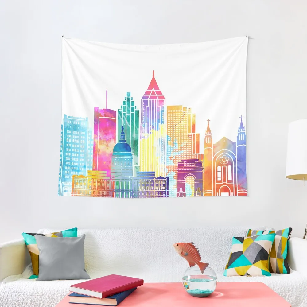 

Atlanta landmarks watercolor poster Tapestry House Decor Bedroom Decor Aesthetic Wall Tapestry