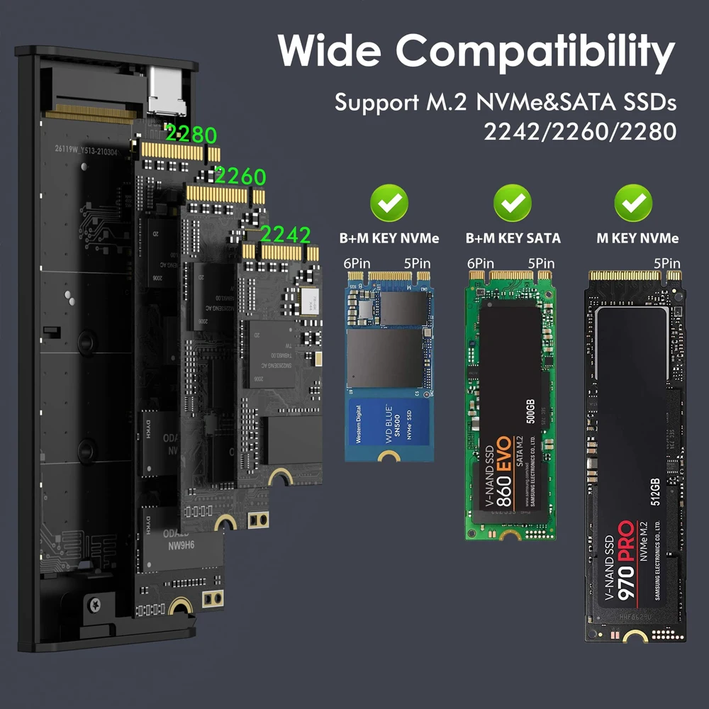 M.2 NVMe SSD Ŭ , USB 3.1 Gen2, 10Gbps, 6Gbps, SATA PCIe M-Ű (B + M Ű), RGB ˷̴ ̽, UASP, SSD 2242 2260/2280