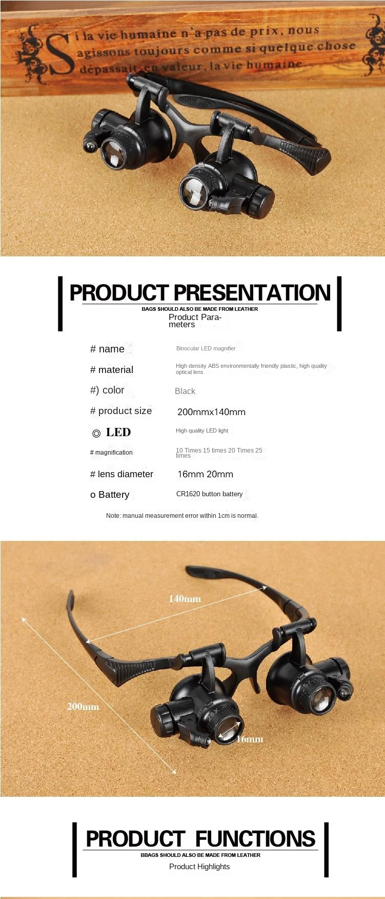 LED Power Eye Glass Magnifier, Lupa Óculos