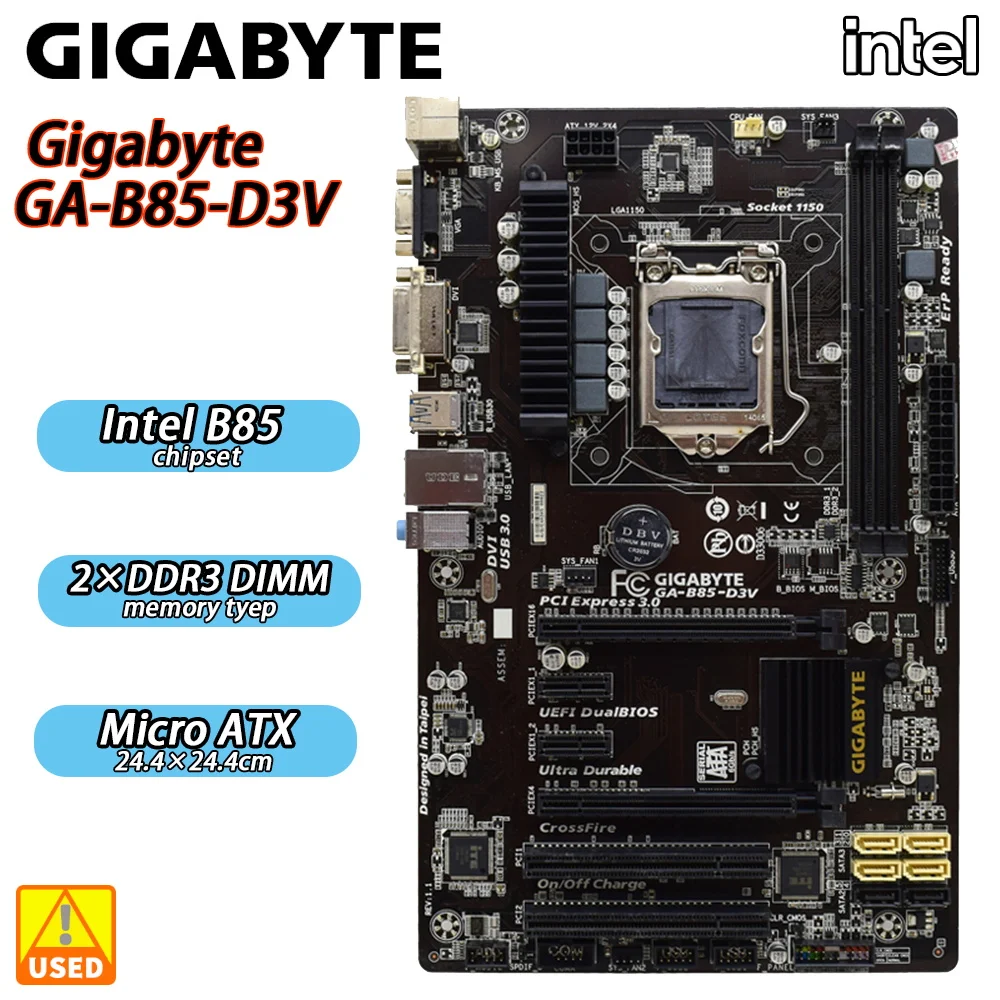 Lga 1150 Placa-mãe Gigabyte Ga-b85-d3v Cpu Soquete Suporta Core 4th Gen i7 i5 I33 Série Processadores × Ddr3 Dimm 16g Vga Dvi