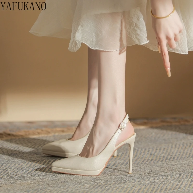

11.5CM Waterproof Platform High Heels Women Versatile Thin Heels Sexy Buckle Strap Slingbacks Pumps Back Empty Party Prom Shoes