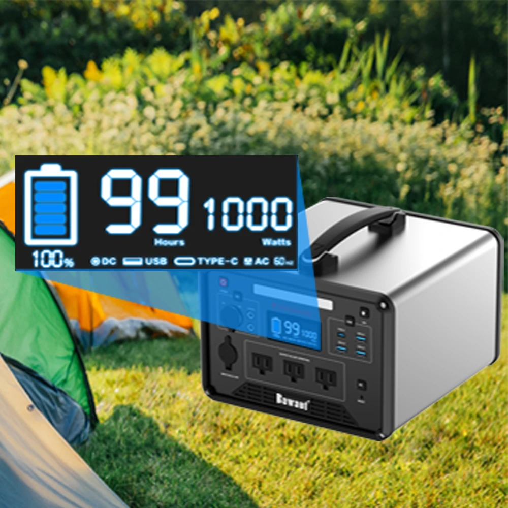 태양 에너지 시스템 1000W 1000Wh 휴대용 발전소, LifePO4 배터리 오프 그리드 충전식 ups 야외