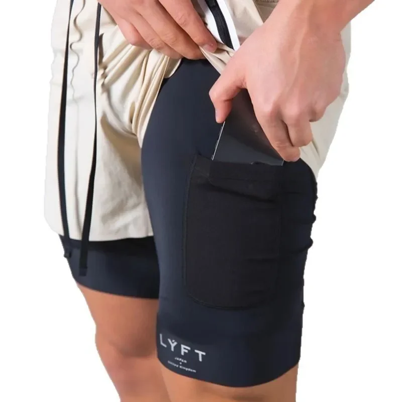 Men's Casual Loose Fit Basketball Shorts Summer Sport Fitness Quick Dry Double Layer Zipper Multi Pocket Leisure Pants
