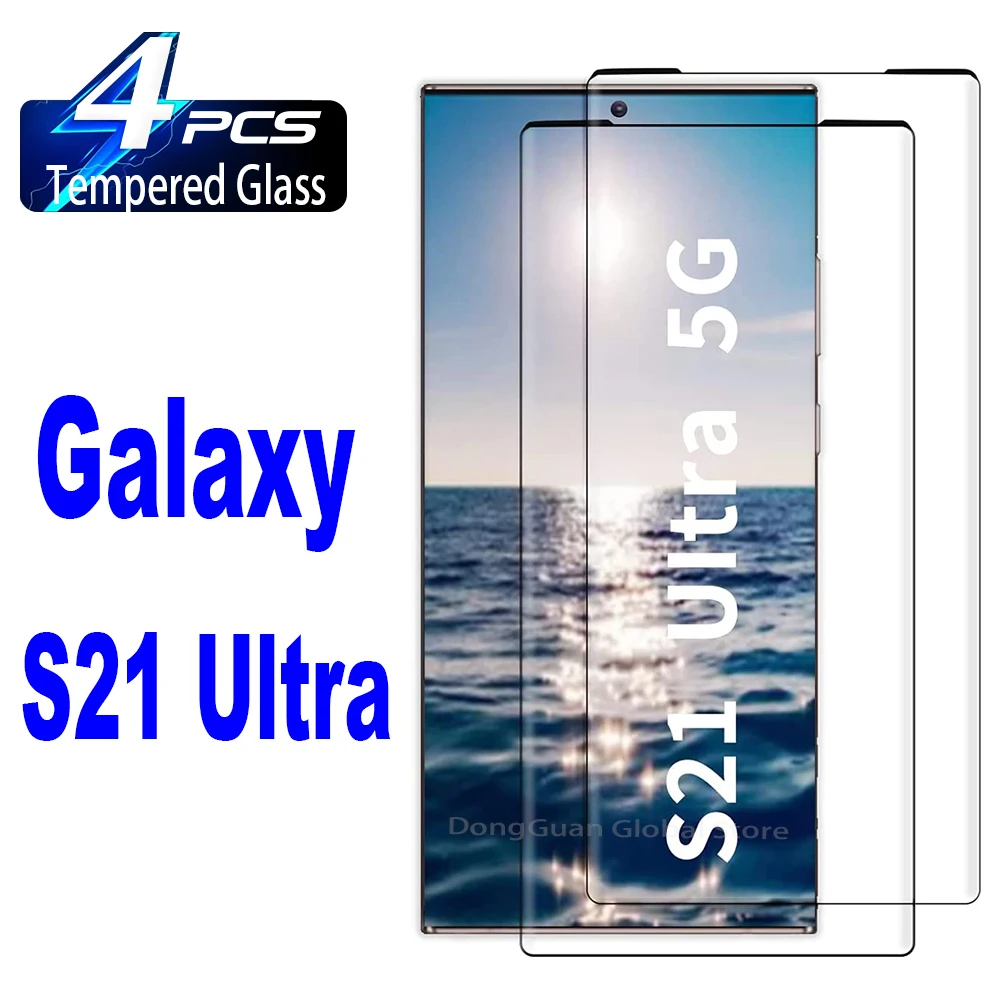 

2/4Pcs Tempered Glass For Samsung Galaxy S21 Ultra + Screen Protector Glass