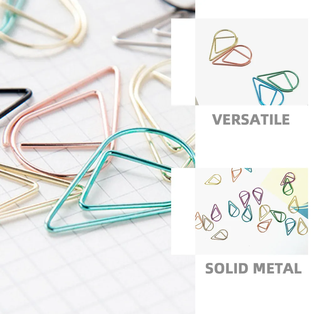 100Pcs 금속 물방울 모양의 종이 클립 사무실 학교 DIY 정렬 파일 조직을위한 작은 귀여운 장식 클립