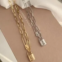 Stainless Steel Letter Love Lock Pendant Thick Chain Necklace for Women Men Gold Silver Color Charm Jewelry Wholesale 1