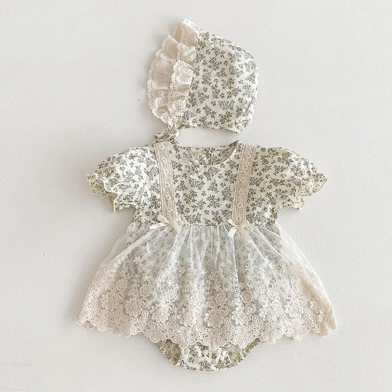 

Комбинезон с коротким рукавом для младенцев, х/б, с кружевом