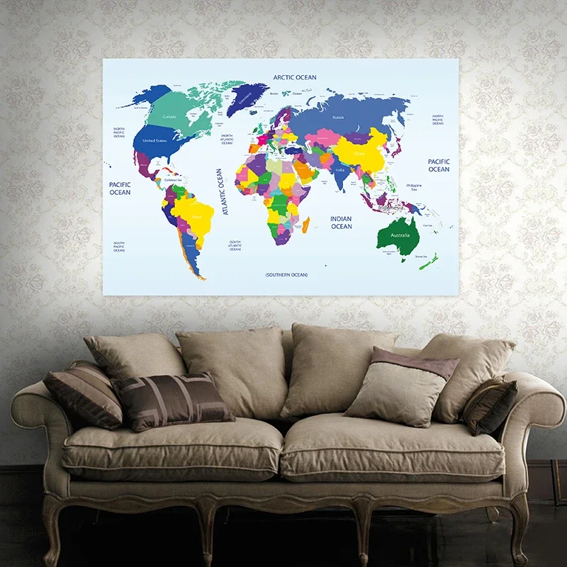 Map of The World 100x70cm Painting Wall Non-woven Canvas Art Poster Modern Decorative Prints Room Office School Study Supplies world map poster