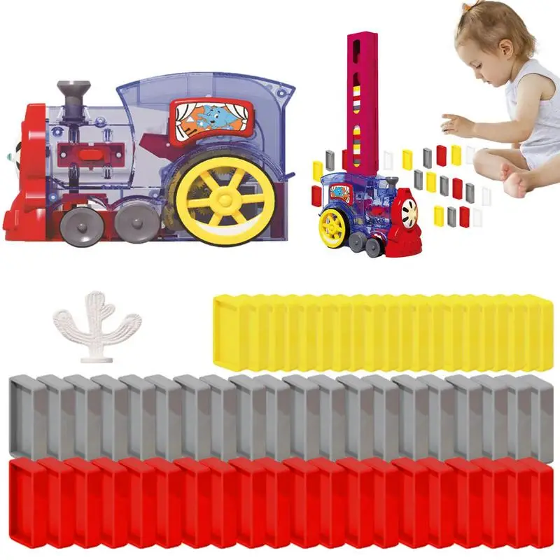 Automatic Domino Train Toy Train Dominoes Set With Colorful Lighting And Sound Domino Rally Electric Train Set Domino Train durable kids toy puzzle electric colorful domino blocks train toy for home domino train blocks dominoes toy