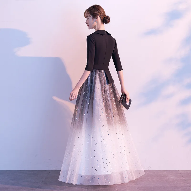 

Banquet evening dress women's new style suit collar evening dress black annual meeting host