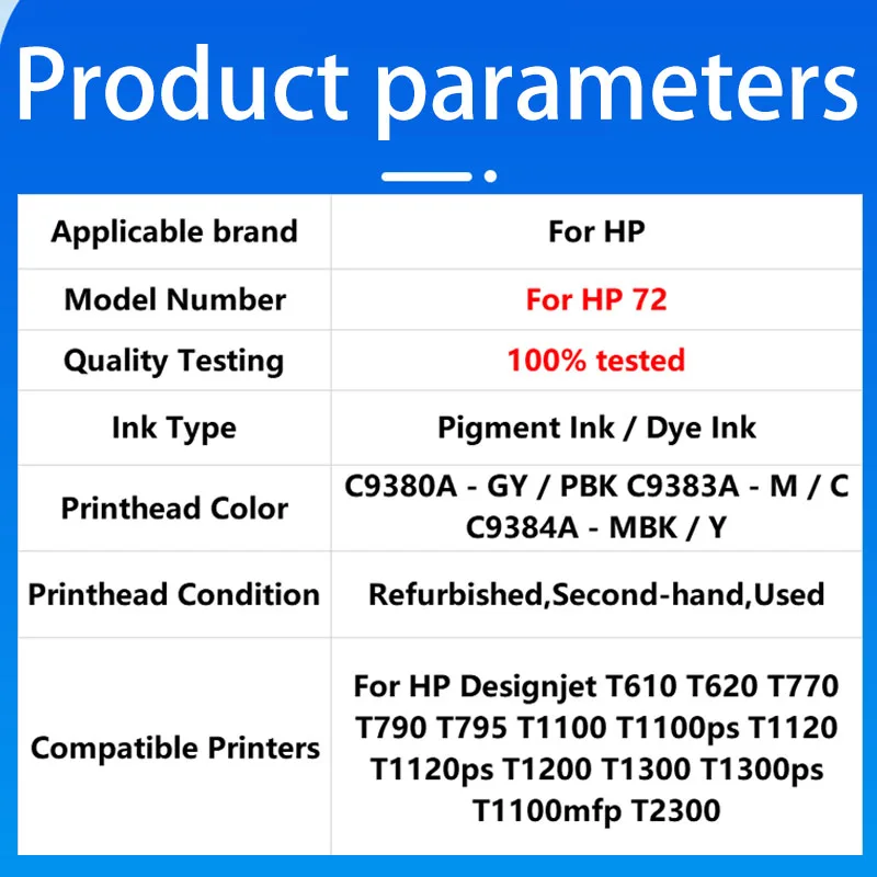 HP72용 72 프린트헤드 C9380A C9383A C9384A 프린트 헤드 (HP 디자인젯 T1100 T1120 T1200 T1300 T610 T770 T790 T795 프린터용)