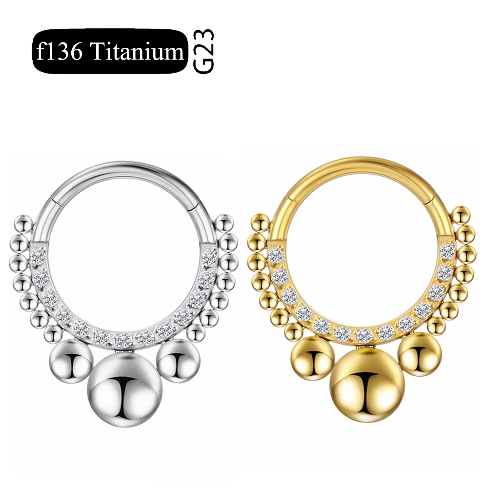 G23 Titanium Piercing Hinged Segment Hoops CZ Stone Nose Rings Clicker Ear Cartilage Tragus Helix Earrings Piercing Body Jewelry