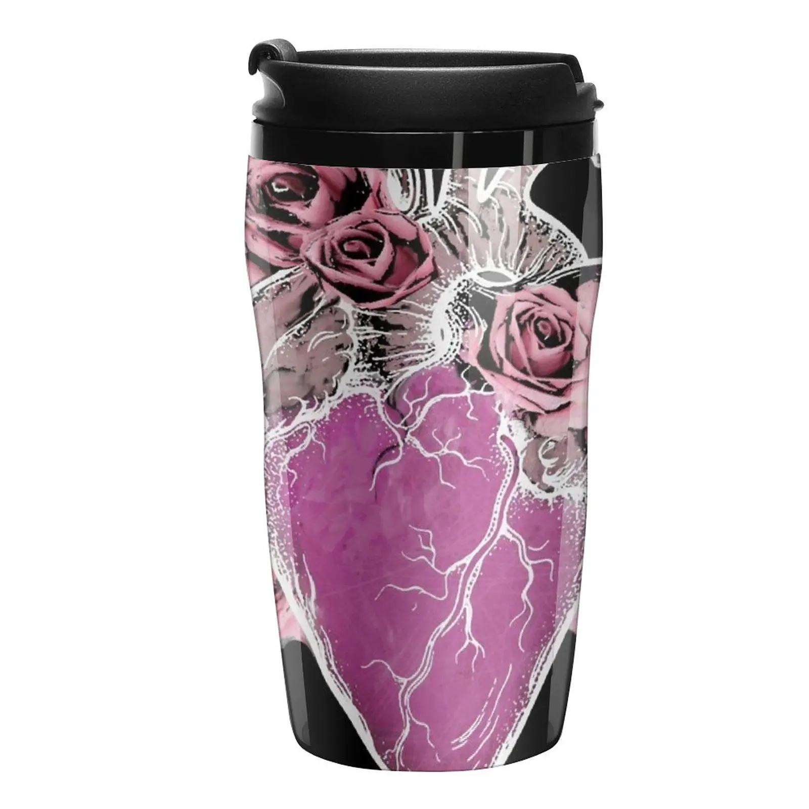 

New Pink roses Bloom Floral Heart Human Anatomy flowers Travel Coffee Mug Cup Of Coffee Luxury Coffee Cup Set Espresso Cup