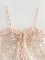 2025 Women Chic Pleat Ruffles Sequined Design Chiffon Sling Camis Tank Top Lady Backless Short Crop Shirt Blouse Tops Clothes - Image 3