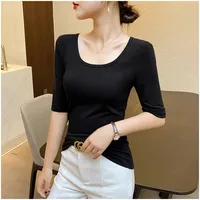Bla Modal Mid-Sve T-irt Women's ort Sve Spring Autumn Thin Low Collar Slim Fit Five Sve Base irt Inner Wear Top
