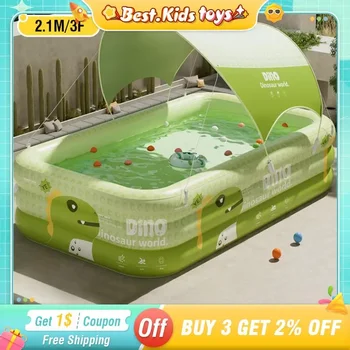 1.8/2.1/2.6M Grande Dinosauro Piscina Gonfiabile Addensata Con Parasole Giocattolo Per Bambini Per La Casa All'aperto Famiglia Gioco di Giardino D'acqua 1