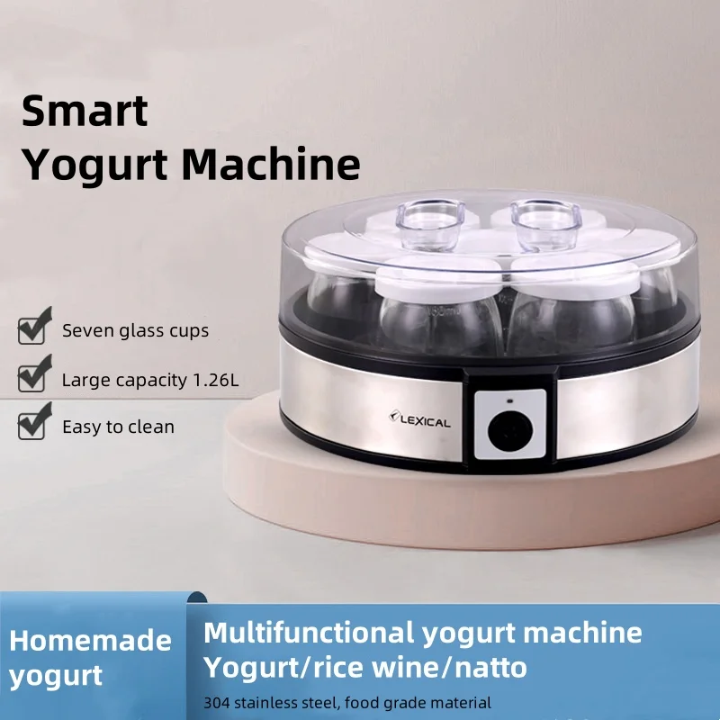 Household Fully Automatic Yogurt Maker 1.26L Large Capacity 7-Cup Rice Wine Homemade Fermentation Machine Electric Yogurt Maker