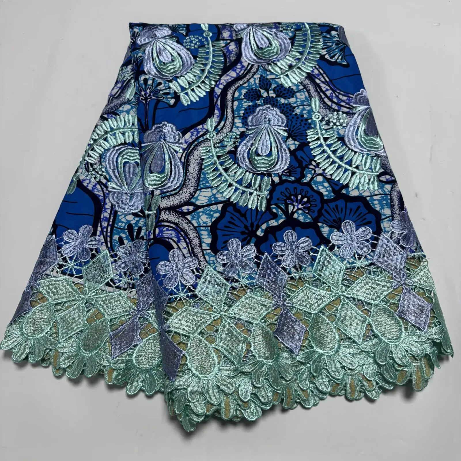 African Wax With Cord Lace, Cotton Wax Prints Luxury Ankara Fabric Guipure Embroidery Women Dress Loincloth 6 Yards 4