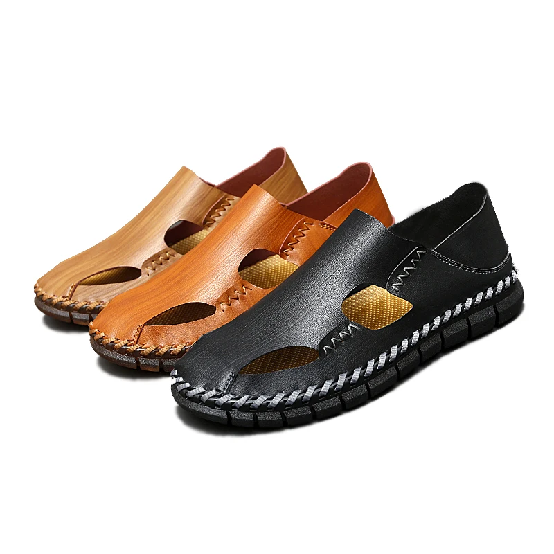 

Size 38-47 Men's Casual Loafers Outdoor Manual Closed Toe Slip-On Beach Sandals Microfiber Leather Hiking Sandals