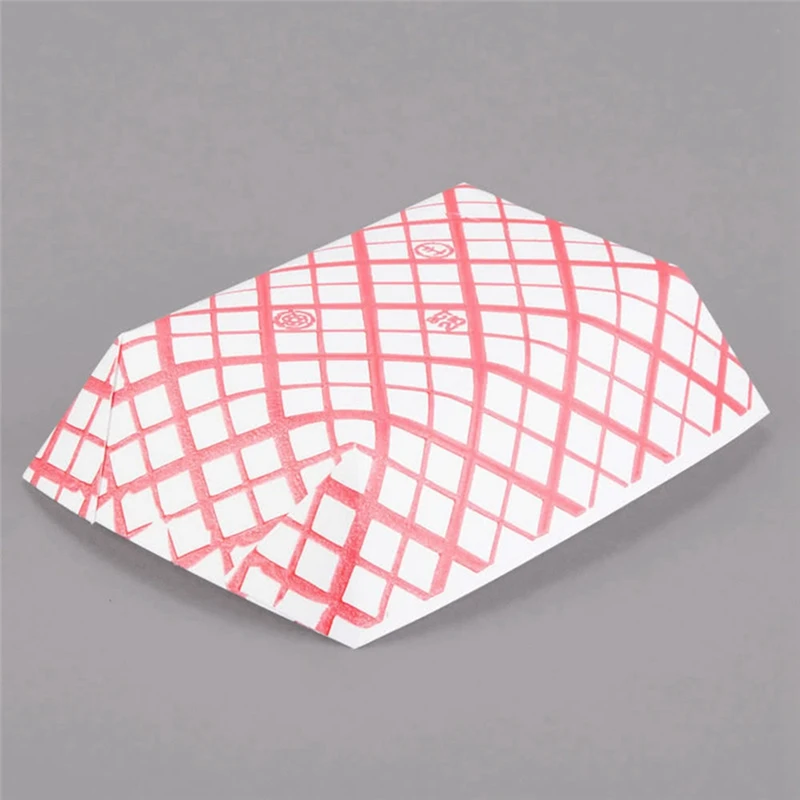 100Pc Paper Food Trays Disposable-Red & White Checkered Leak Proof Paper Food Boats-Trays For