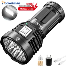 

Powerful 8 LED Flashlight Waterproof Rechargeable 5 Modes Torch with Cob Side Light for Camping Hiking Built in 18650 Battery