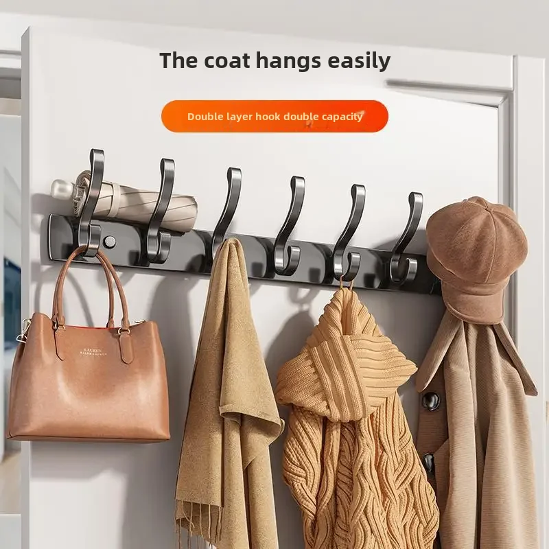 Wall-mounted Door Hooks Strong Load Bearing No-drill Aluminum Clothes Hanger Hat Hooks For Home Entrance Doorway