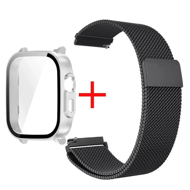 Milanese Loop Metal Bracelet & Tempered Glass Screen Protector Set