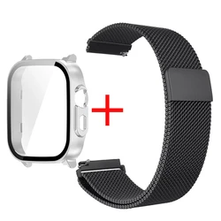 Premium PC Protector Case with Stainless Steel Milanese Loop Wristband and Screen Protect Cover - Realme Watch 5 (Black - Silver)