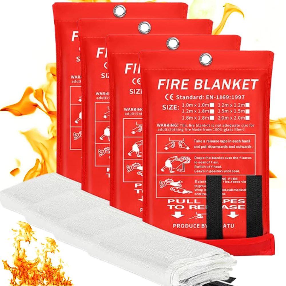 Fire Blanket Fiberglass Reusable 4Pcs For Kitchen Car Camping