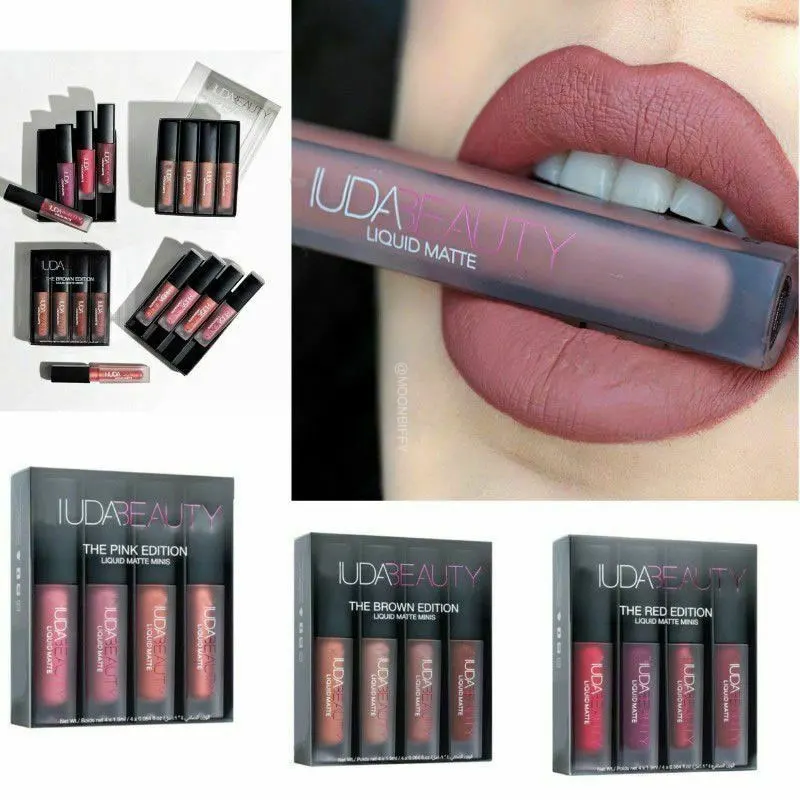 

4pcs Matte Lip Gloss Kit Huda 3g Beauty Waterproof Lip Glaze Tint Non-stick Non-Fading Lipstick Lip Makeup Cosmetic Lip Care