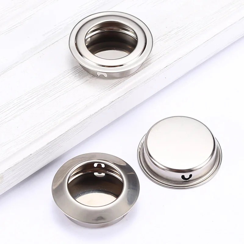 Stainless Steel Circular Recessed Sliding Door Handles Set Round Flush Finger Pulls Cabinets Dressers Drawers Wardrobes 6Pcs door handles cabinet handles