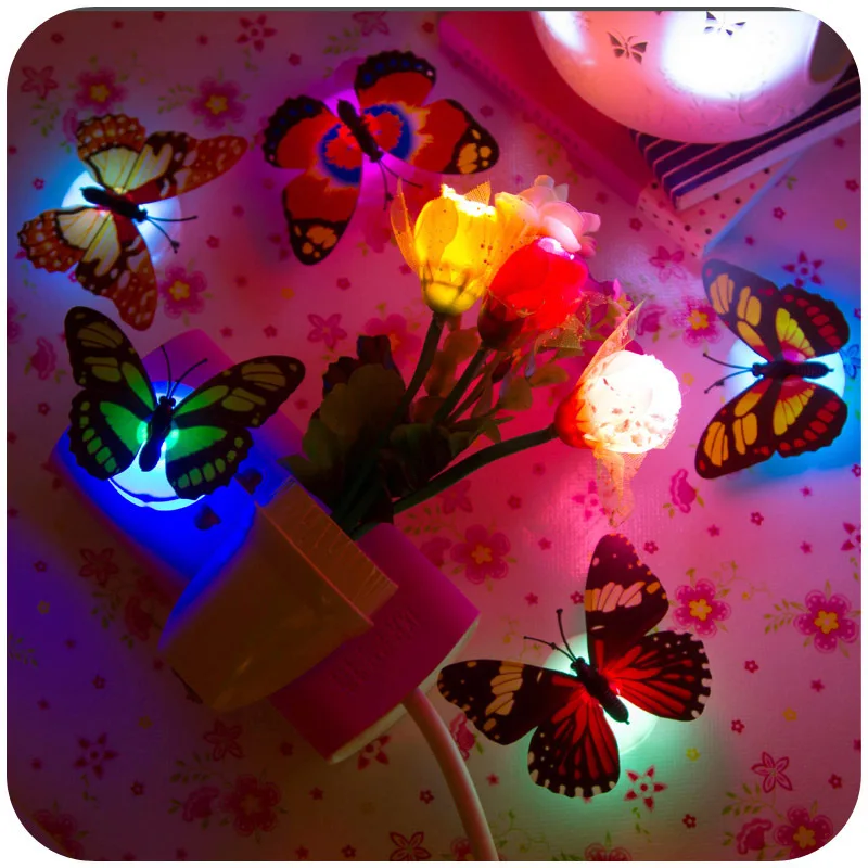 Butterfly Night Lights Pasteable Colorful Luminous 3D Butterfly Lamps Wall Stickers Home Decoration DIY Living Room Wall Sticker