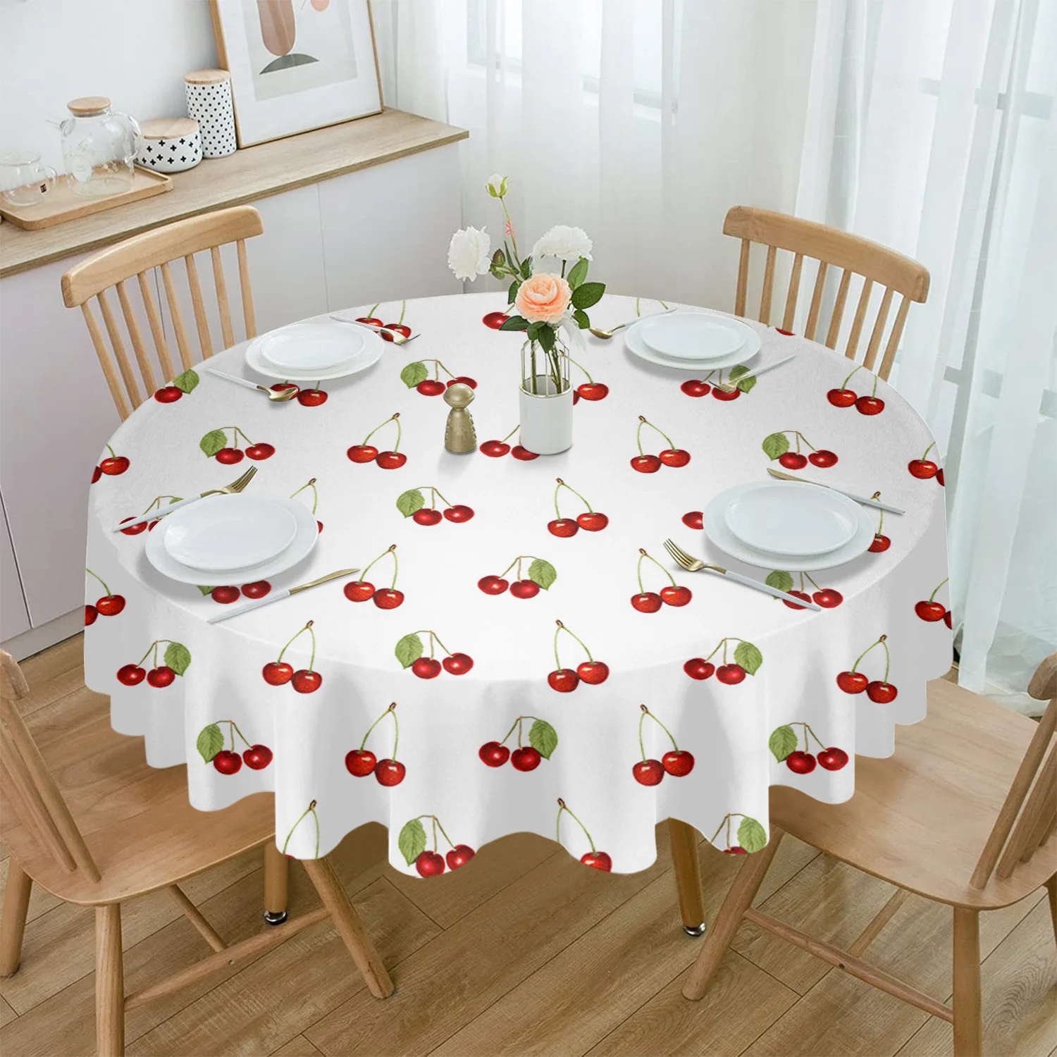 

Cherry Fruit Vintage Round Holiday Table Waterproof Round Tablecloth Birthday Decoration Party Coffee Table Cover Picnic Mat