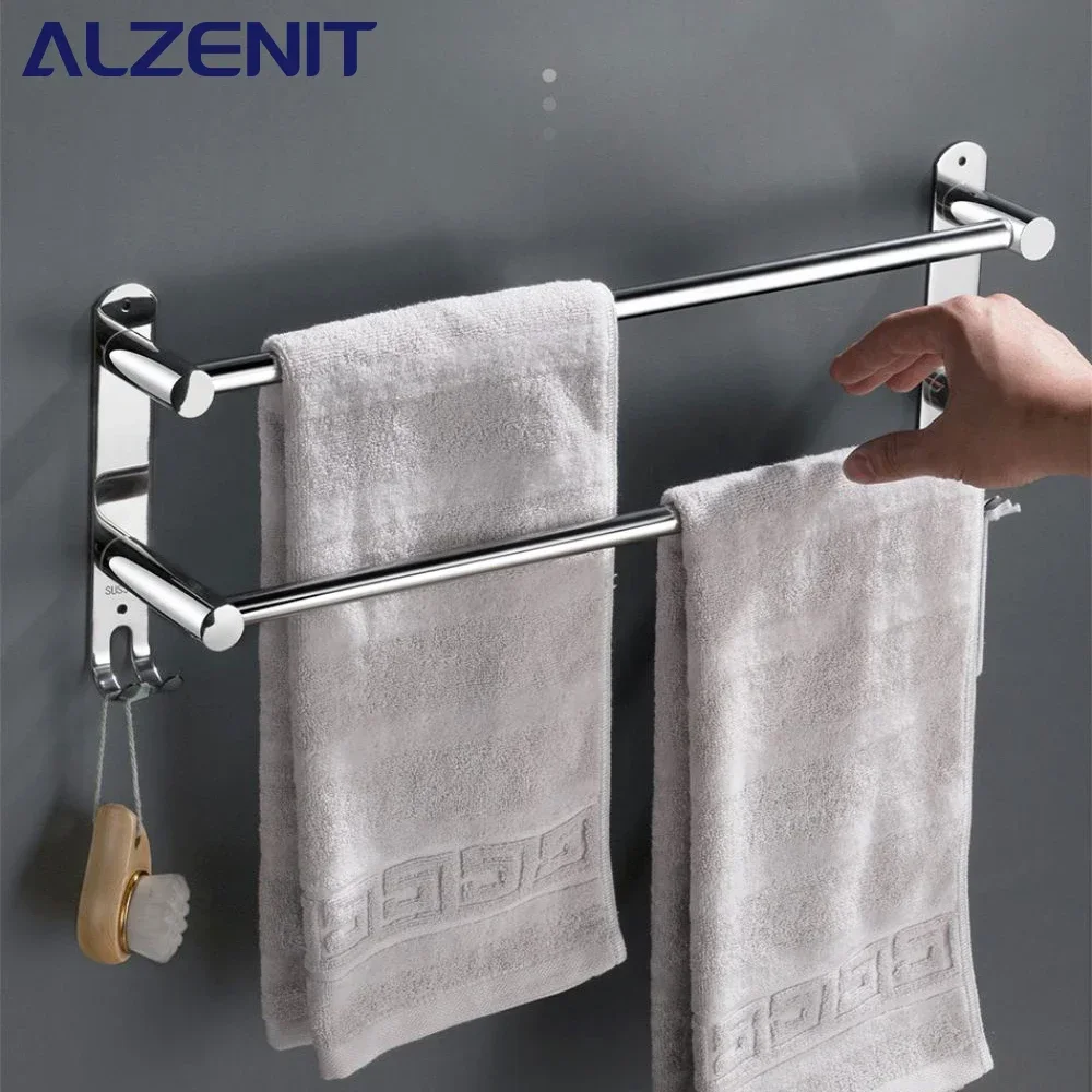 Stainless Steel Towel Rack 50-70CM Telescopic Rod Hook Wall Mount Rack Chrome Shower Rail Hanger Bathroom Holder Accessories towel rack towel holder