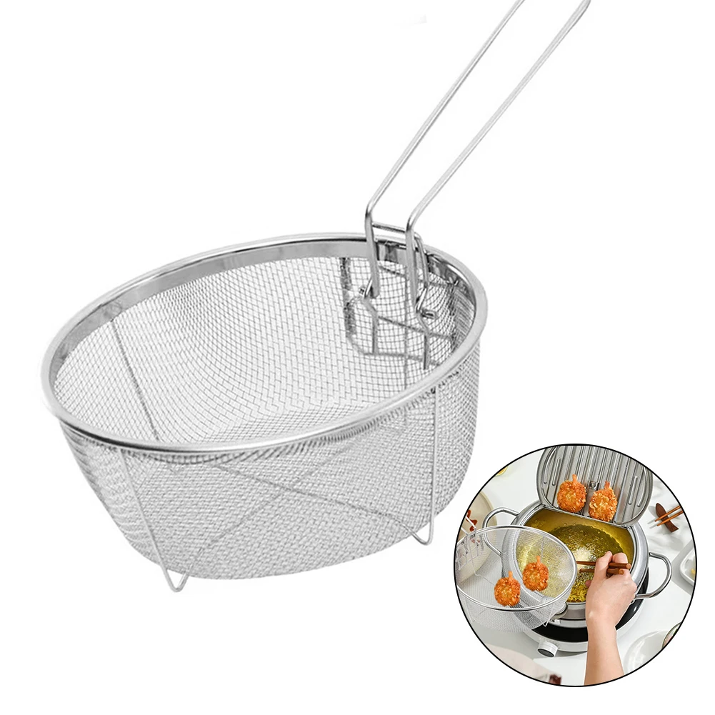 

Stainless Steel Chicken Chips Basket Fried Food Filter Screen Barbecue Filter Screen Fryer Wire Mesh With Handle Wire Colander