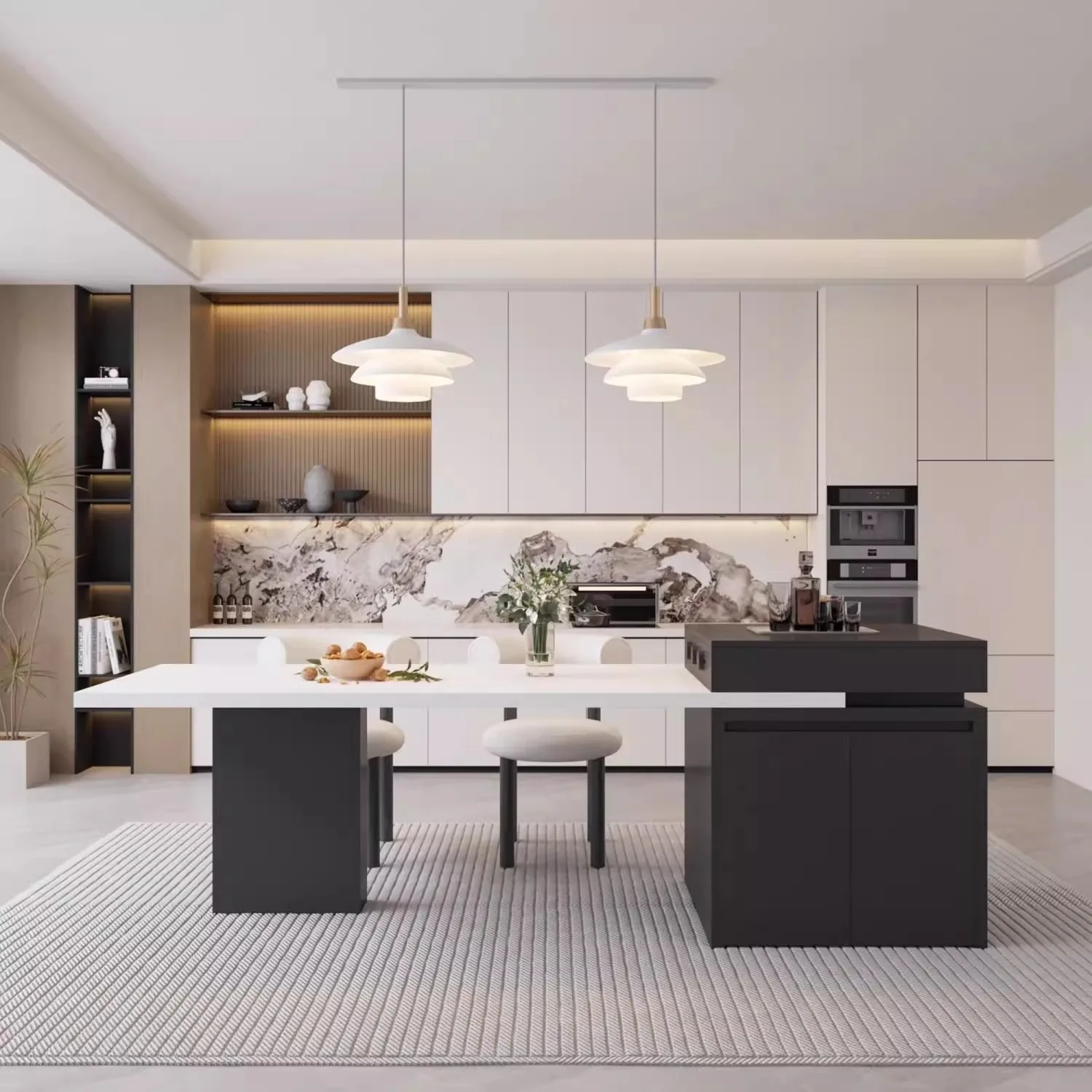 Retractable rock slab island dining table integrated household small mid-island kitchen multi-functional Italian minimalist guid