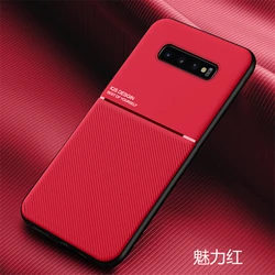 Luxury Leather Magnetic Car Holder Phone Case with Silicone Back Cover - Galaxy Note 10 (Red)