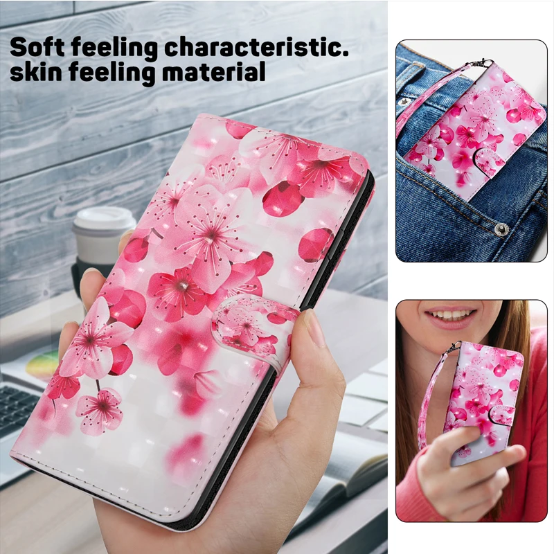 3D Cat and Dog Flower Magnetic Flip Leather Phone Case
