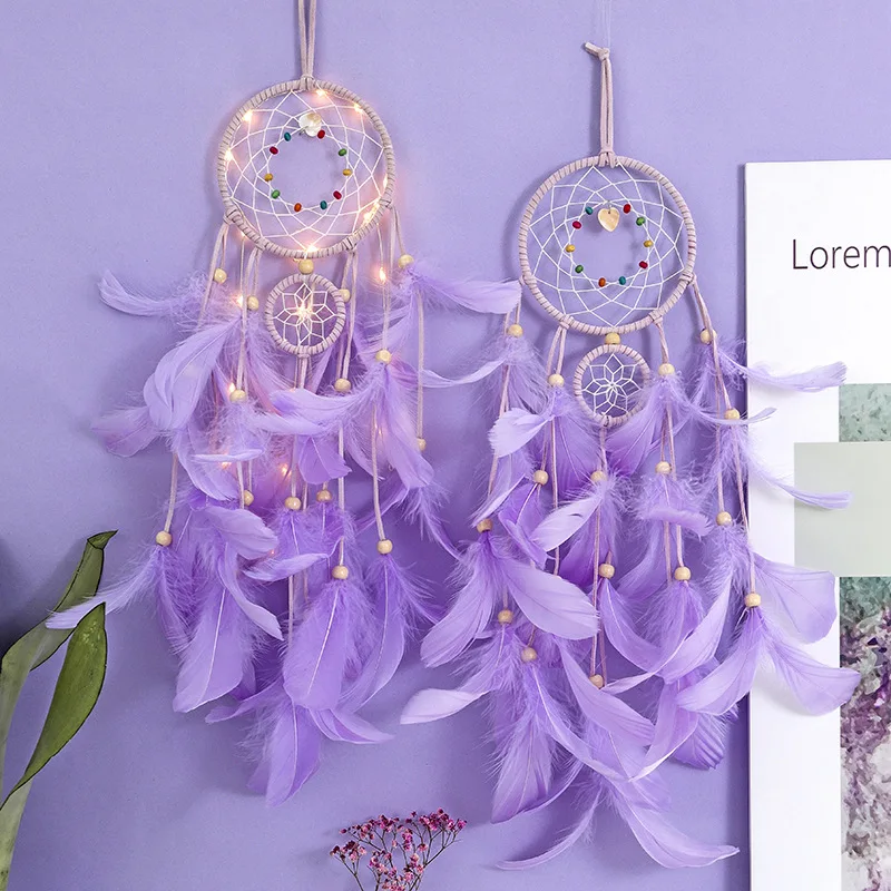 Girl Heart Dreamcatcher Bedroom Decoration Gift Handmade Feather Dream Catcher Wind Chimes Art Chimes Valentine's Day Gifts