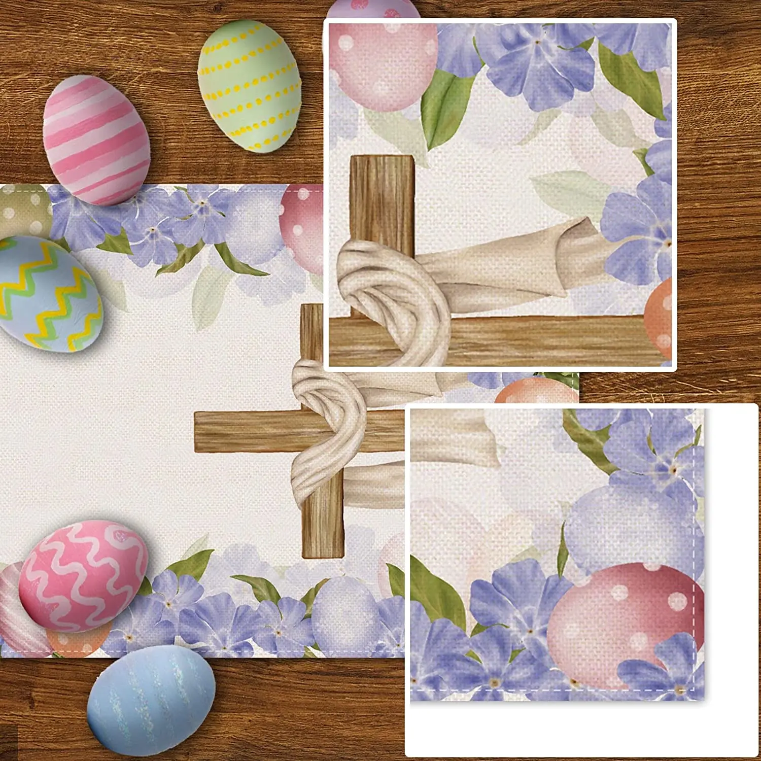 Linen He Is Risen Table Runner Holiday Party Decoration Easter Egg Jesus Ressurrection Cross Kitchen Dining Tbale  Decor 3