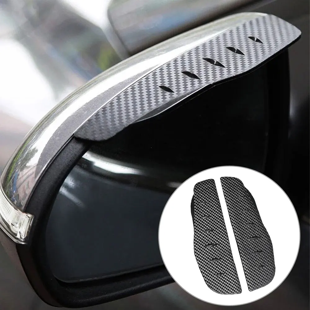 2pcs Carbon Fiber Sun Visor Car Rear View Mirror Rain Cover Eyebrow Side View Mirror Rain Guard Car Protection Universal Parts