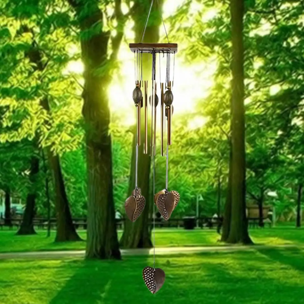 Anti-corrosion Wind Chime with Heart Pendant Metal Patio Porch Windchimes Bell for Home Decor 2