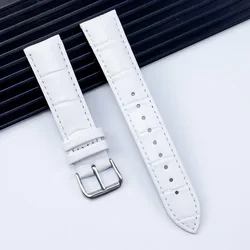 Premium Genuine Leather Watchband with Steel Pin Buckle - High-Quality Wrist Strap Bracelet for 22mm (White)