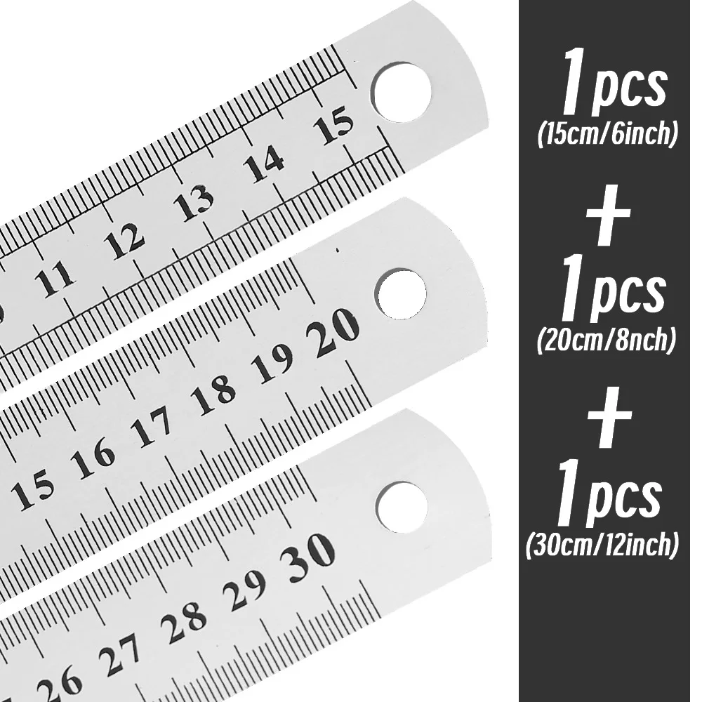 Stainless Steel Double-Sided Precision Measuring Ruler - 10 Pack, 15-30cm