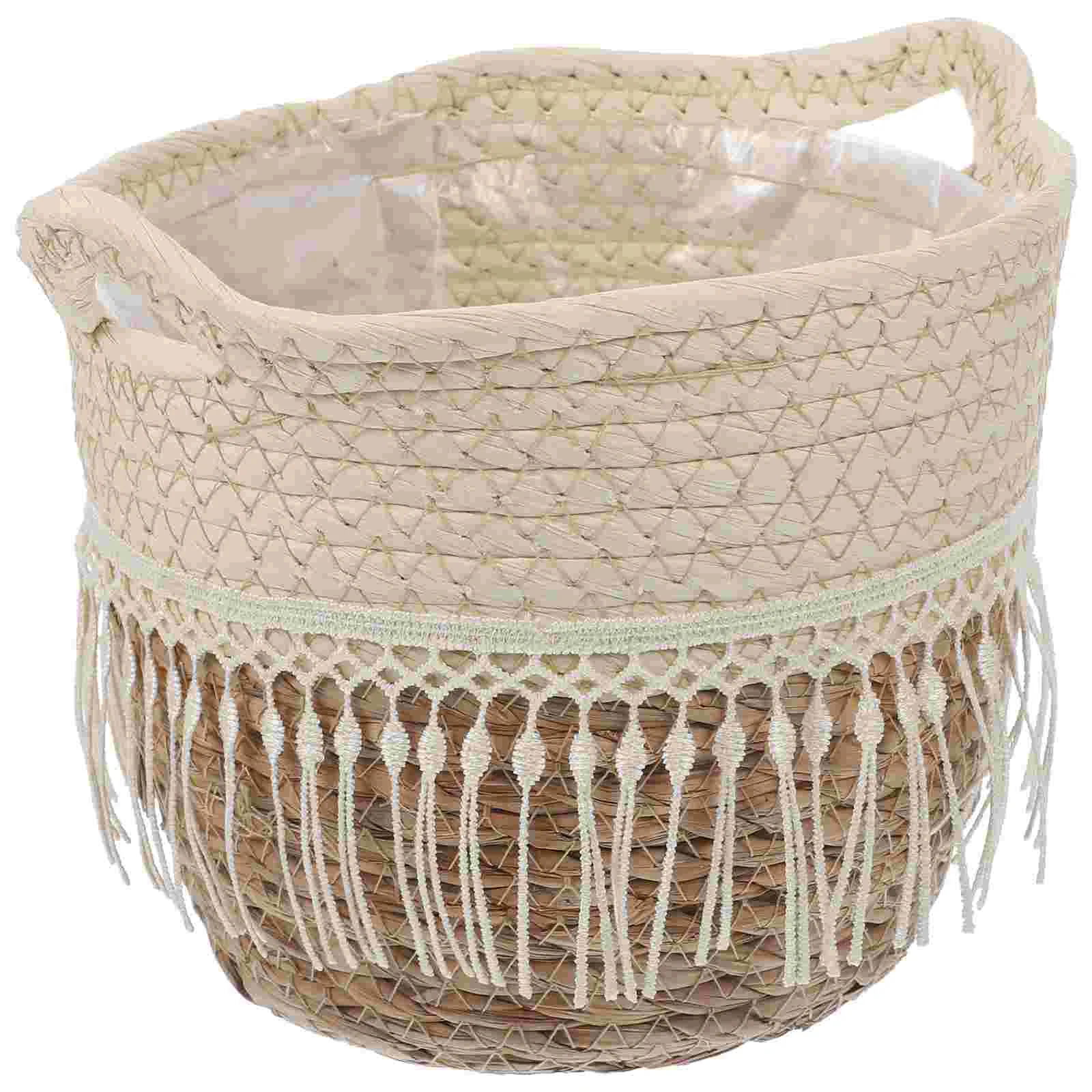 

Wicker Storage Basket Rope Flower Pot Laundry Baskets Woven Plant Container Garbage Can Plants