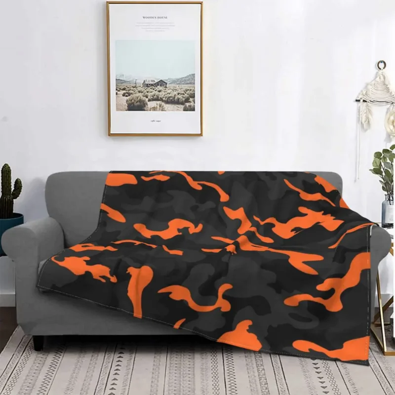 

Черно-оранжевые камуфляжные одеяла в стиле милитари, супермягкое Флисовое одеяло для постельного белья, уличный коврик